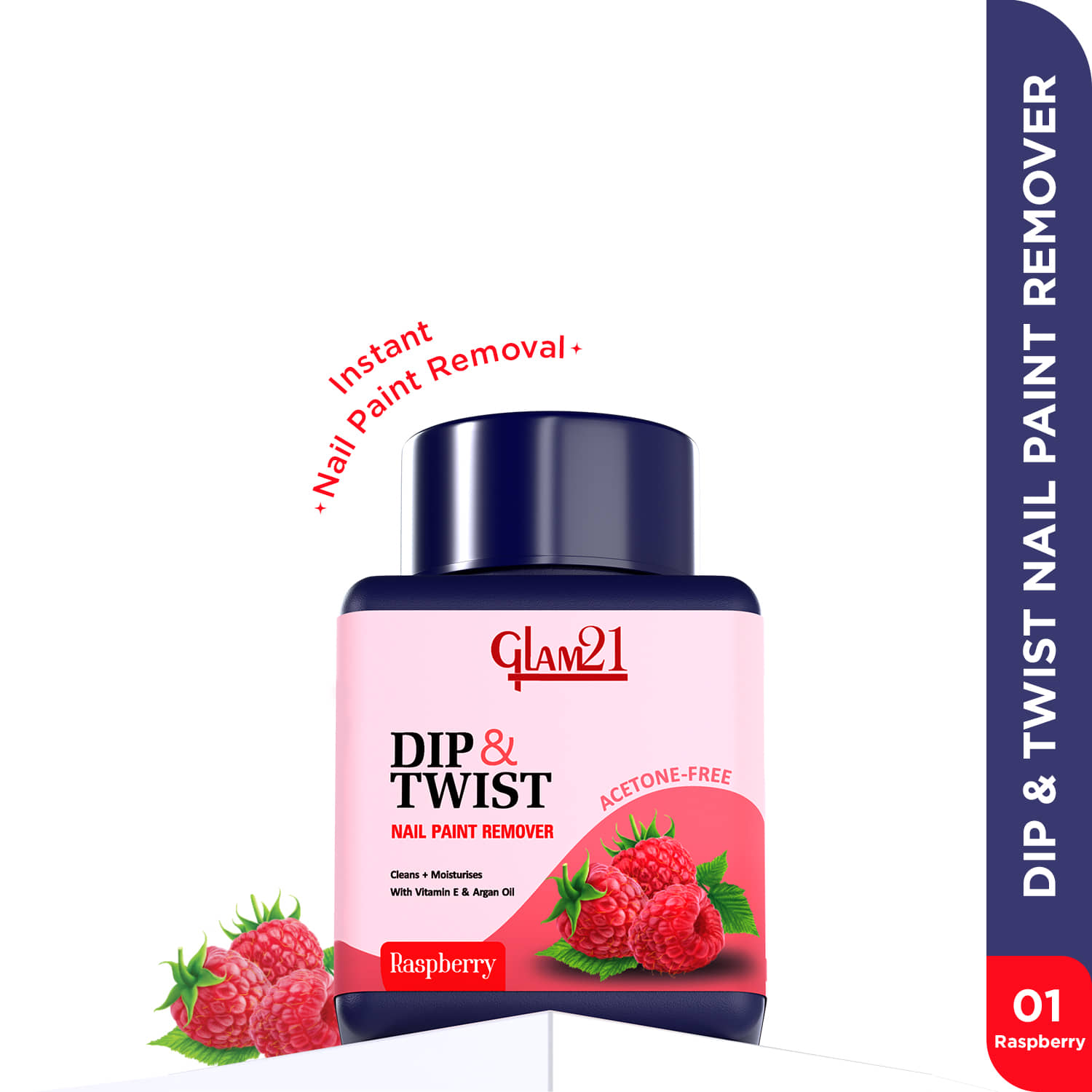 Glam21 Dip & Twist Nail Polish Remover| Enriched With Argon Oil & Vit E- Raspberry 80 Ml