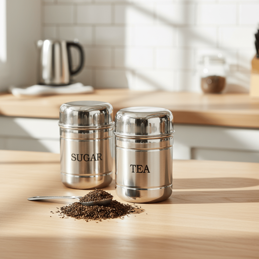 NSVL TEA SUGAR BOX Stainless Steel Silver Tea/Coffee/Sugar Container ( Set of 2 )