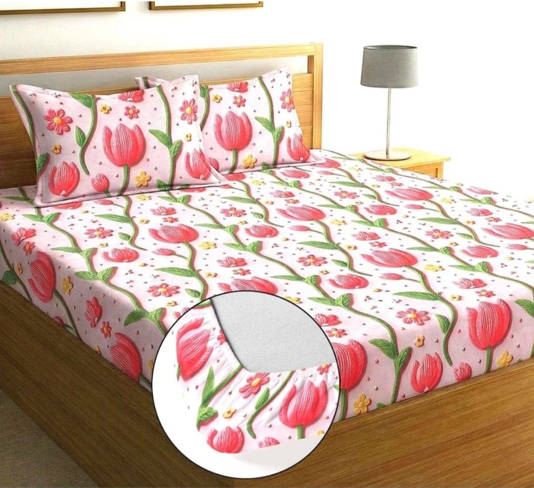 Panipat Textile Hub Green Cotton 1 Double King Bedsheet with 2 Pillow Covers ( 200 cm x 184 cm )