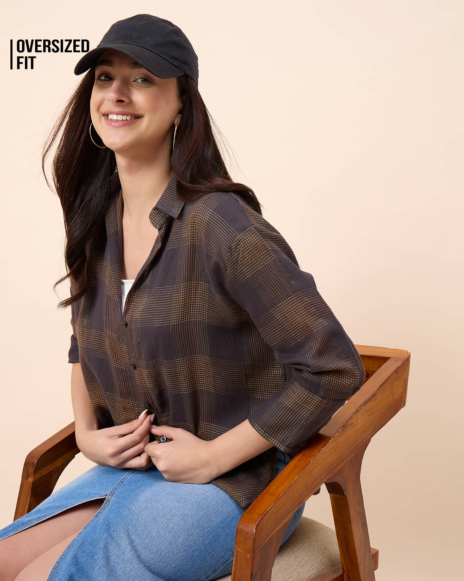 Chimpaaanzee Women Checked Cotton Shirt ( Brown )