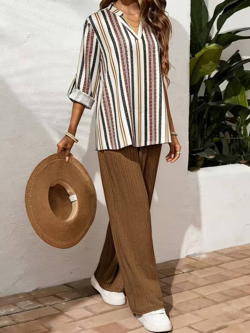 GOPI SAREE Women Striped Shirt With Trousers Co-Ord Set ( Multi Color )