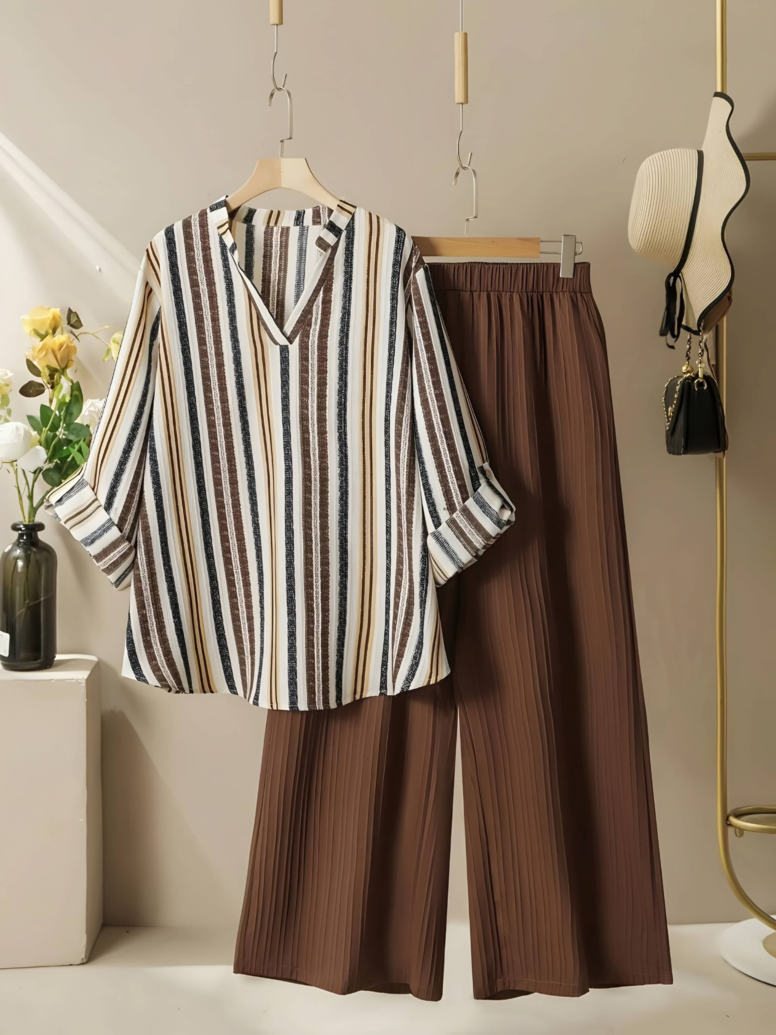 GOPI SAREE Women Striped Shirt With Trousers Co-Ord Set ( Multi Color )