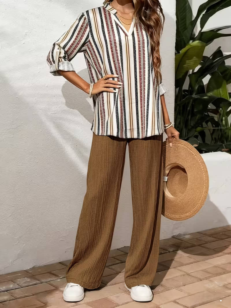 GOPI SAREE Women Striped Shirt With Trousers Co-Ord Set ( Multi Color )
