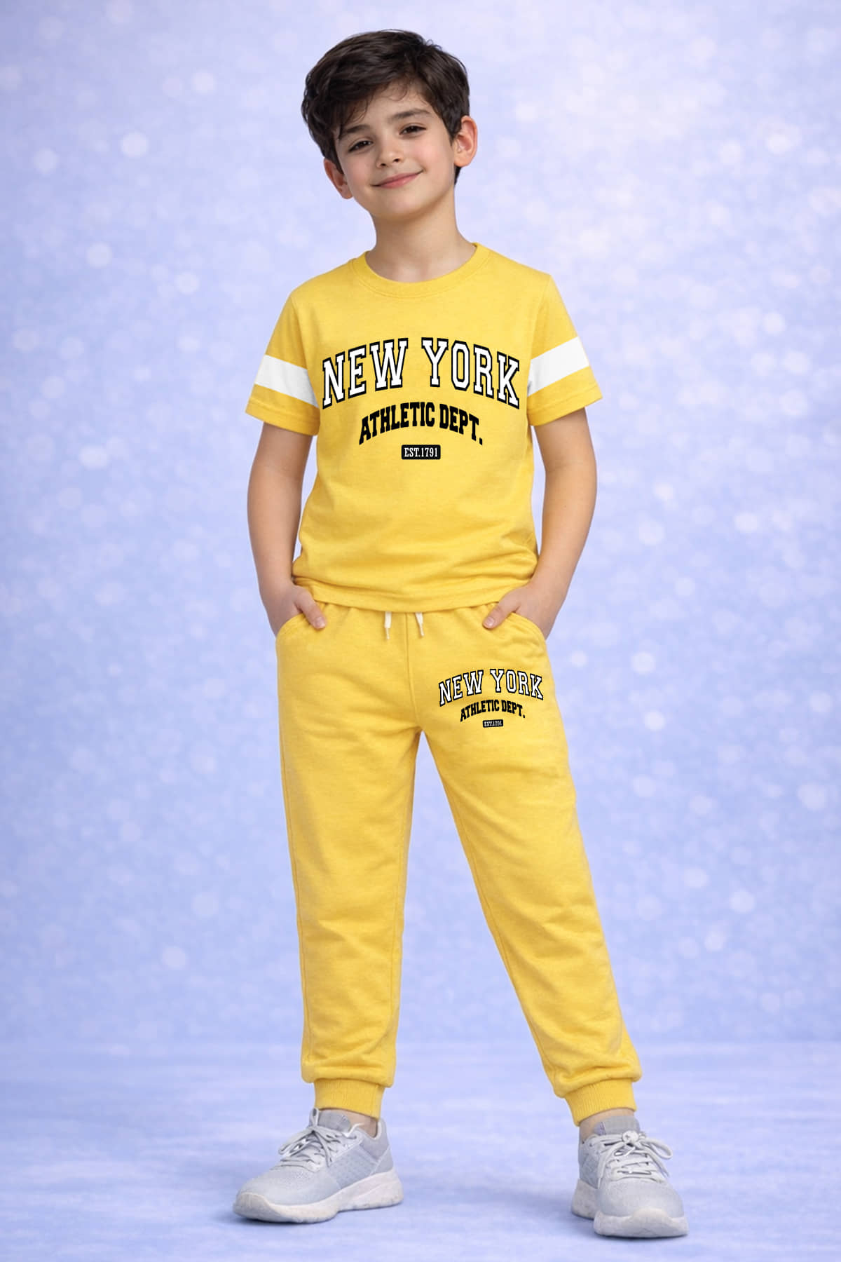 Trampoline Pack of 1 Boys Cotton Blend T-Shirt & Trackpants Set ( Yellow )