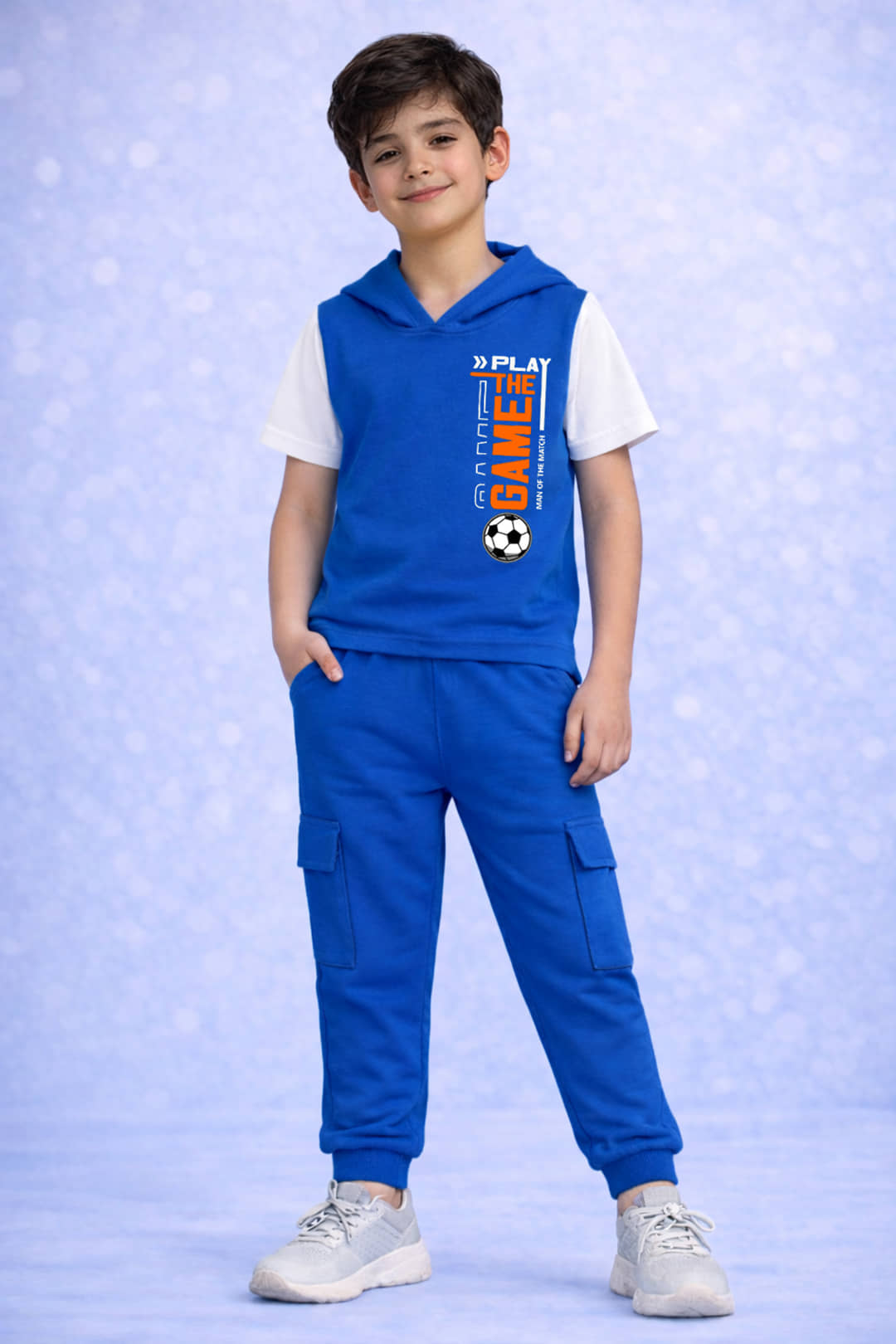 Trampoline Pack of 1 Boys Cotton Blend T-Shirt & Trackpants Set ( Blue )