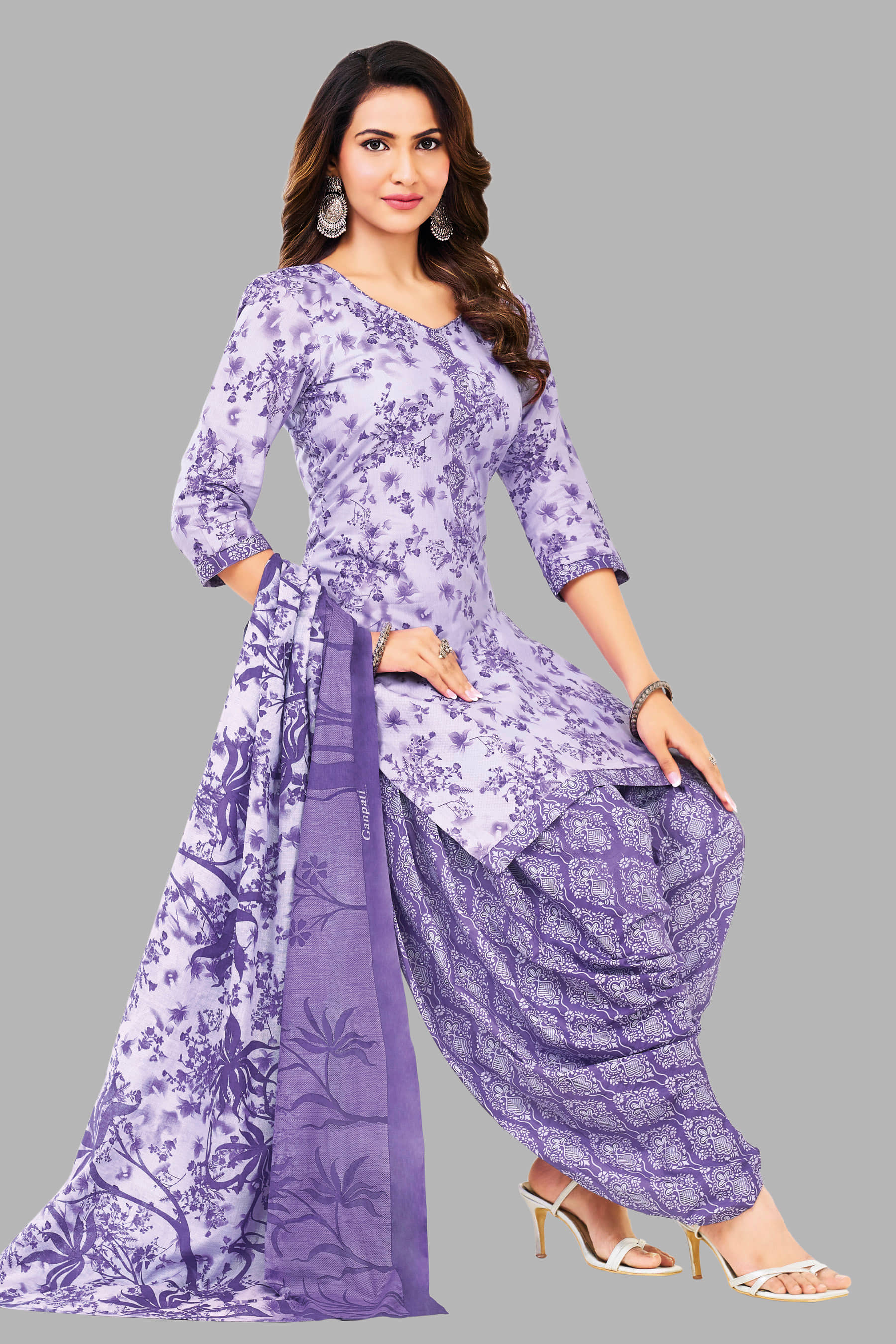 shree jeenmata collection Women Cotton Printed Straight Kurti With Patiala Salwar ( Purple )
