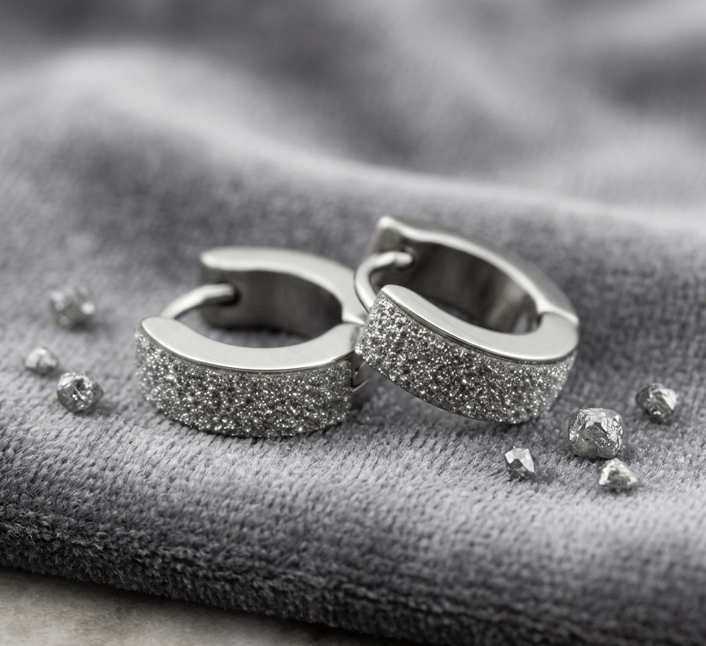 Style Wind Stainless Steel Shining Hoop Earrings for Men, Silver Textured Finish, Hinged Huggie Style - Earrings | Buy online on ZillyBuy