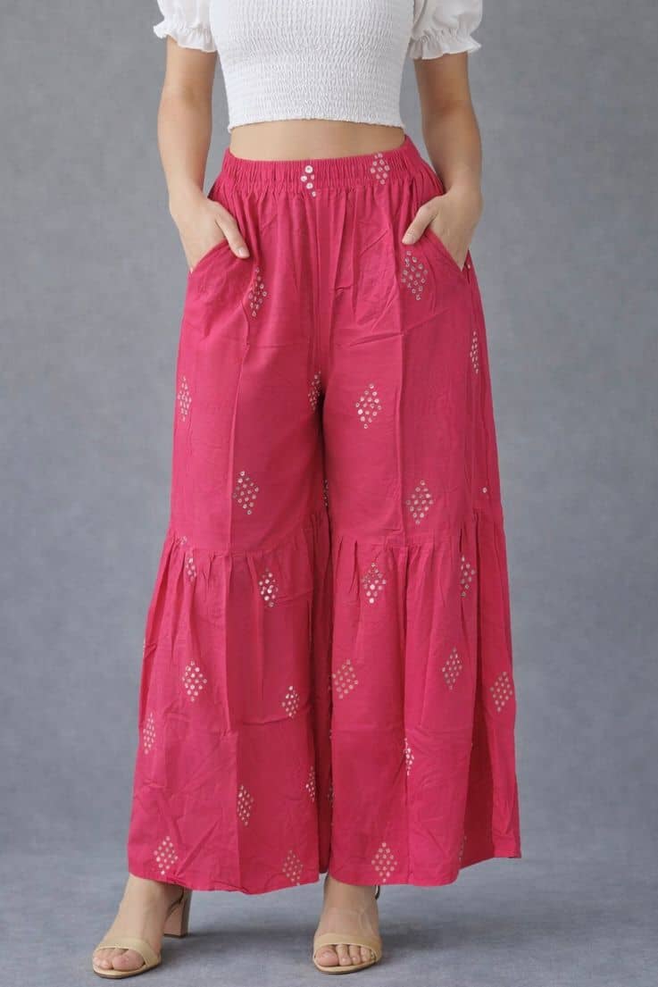 MISDYNAMIC Women Cotton Self Design Palazzos ( Pink )