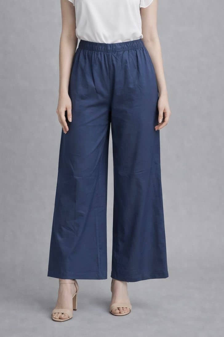 MISDYNAMIC Women Cotton Wide Leg Trousers ( Navy ) - Trousers | Buy online on ZillyBuy