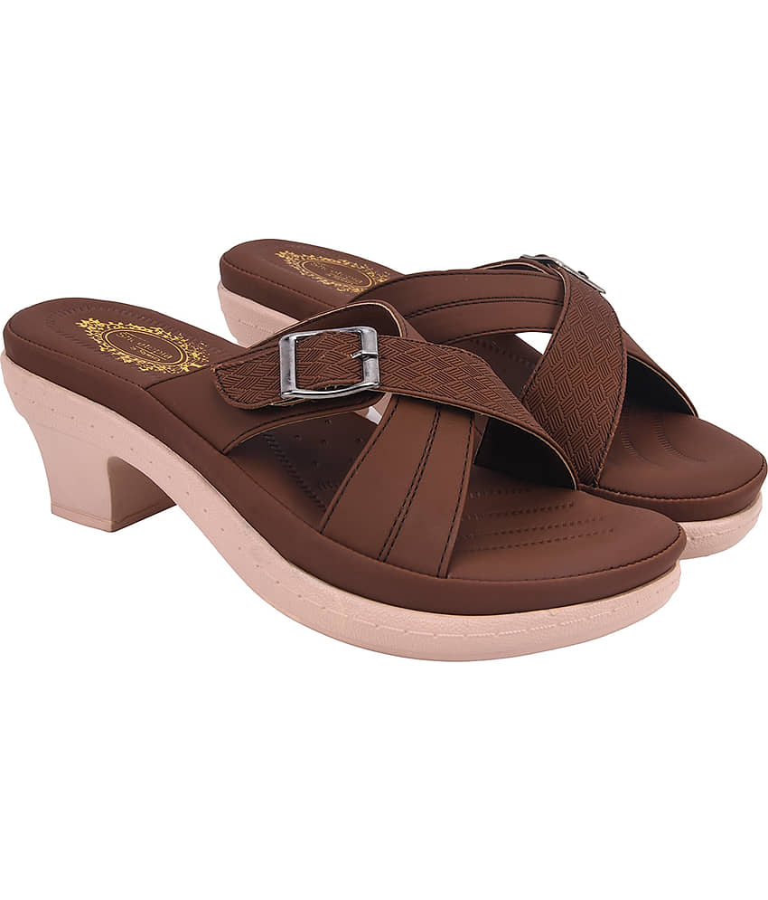 Shoetopia Brown Women's Sandal Heels - Heels | Buy online on ZillyBuy