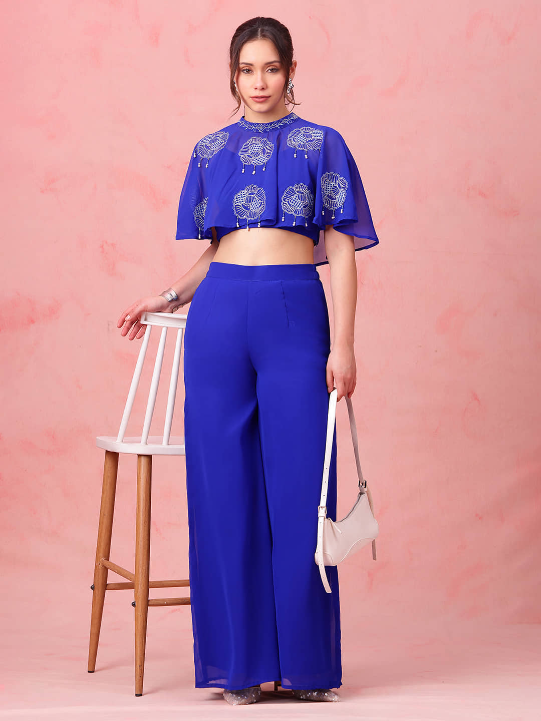 Vbuyz Women Solid Top With Palazzos Co-Ord Set ( Blue )