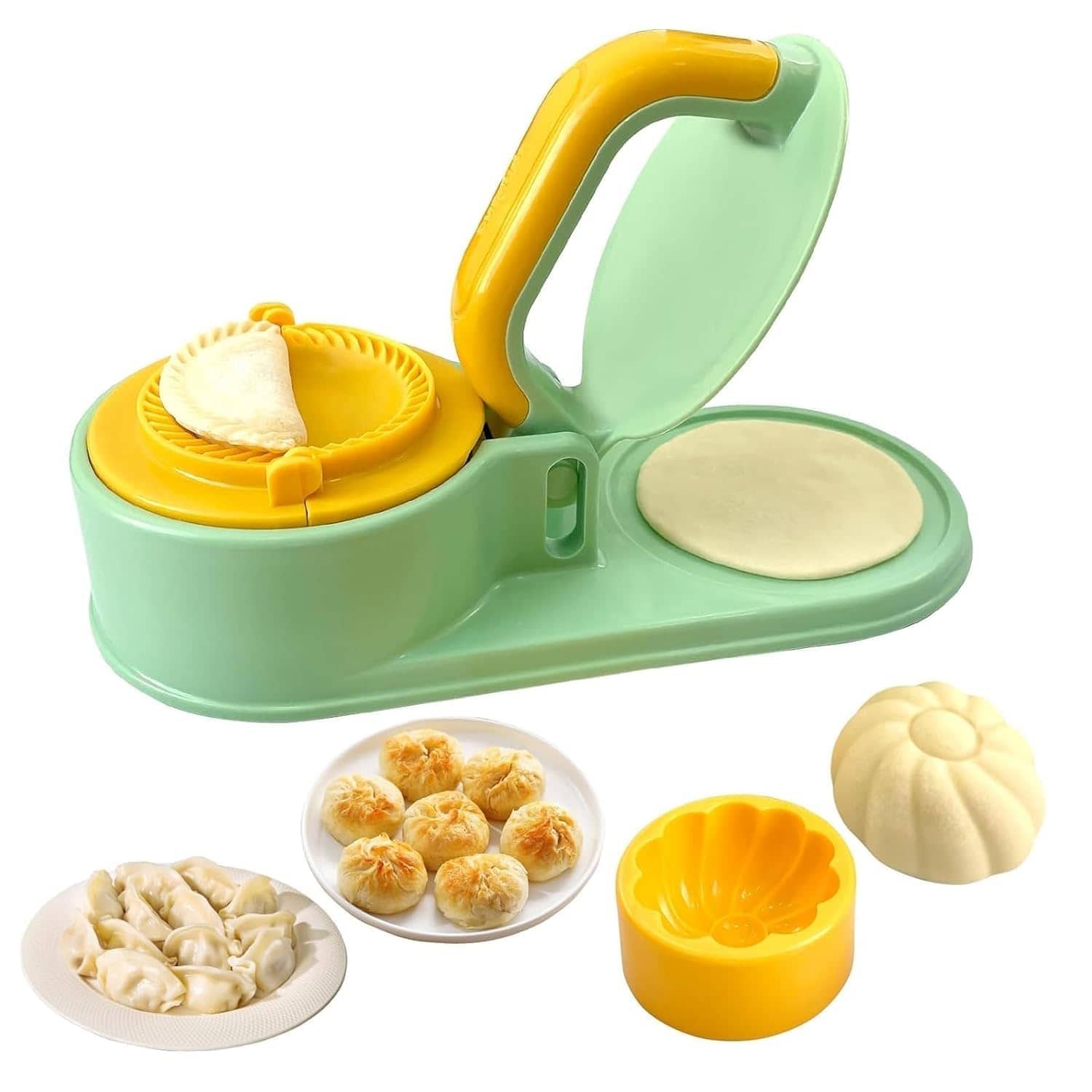 dumpling maker mould, momo maker machine, gujiya maker press, samosa maker mould, ghughra maker tool, karanji mould press, kajjikayalu maker, puri stuffing mould, kitchen dough press tool, stuffed snack maker, plastic dumpling press, 3 in 1 samosa mould