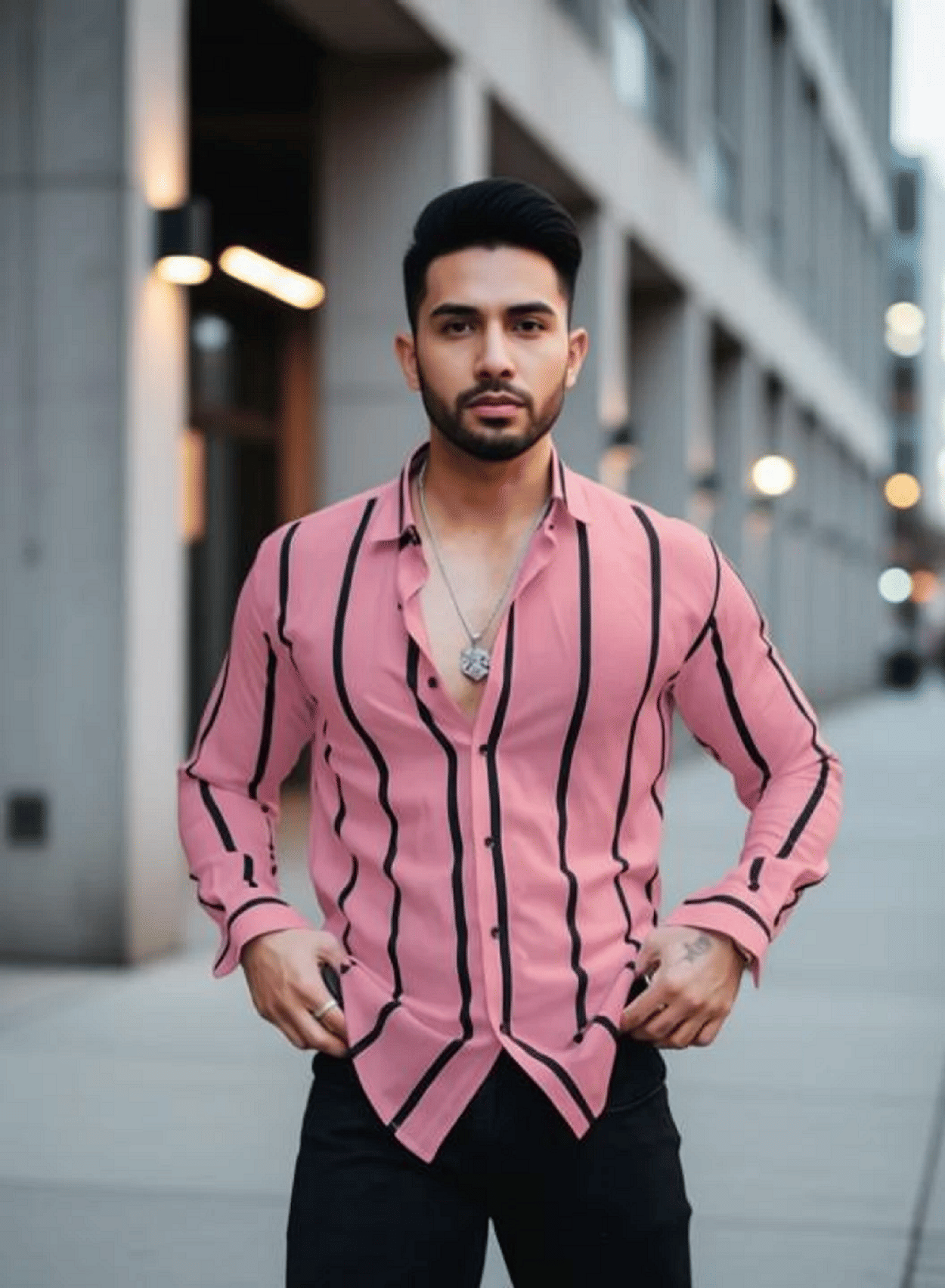 ARZ Lycra Slim Fit Solids Full Sleeves Men's Casual Shirt - Pink ( Pack of 1 )