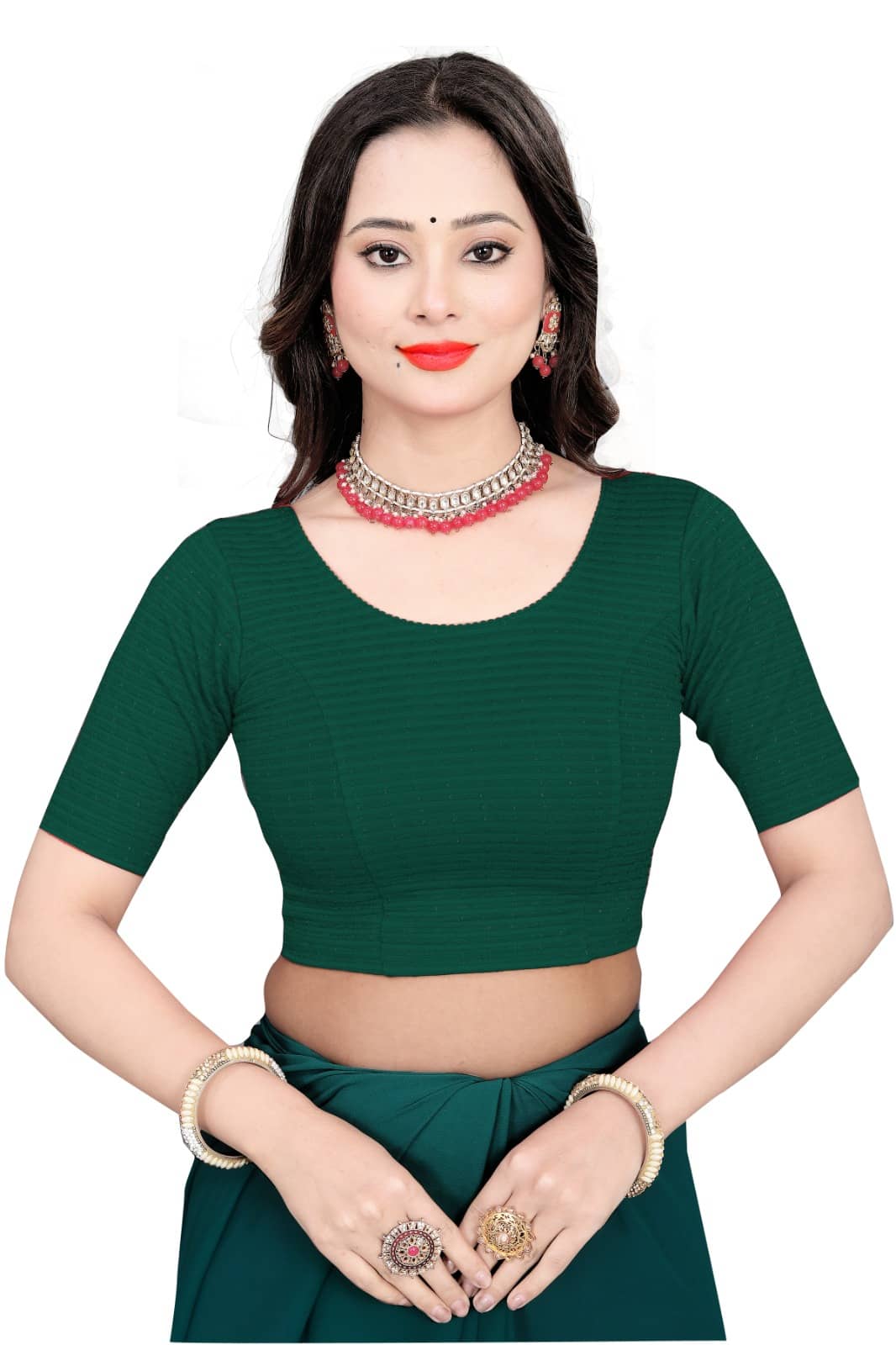 Laadli Jacquard Readymade without Pad Round Neck Women's Blouse ( Beige )