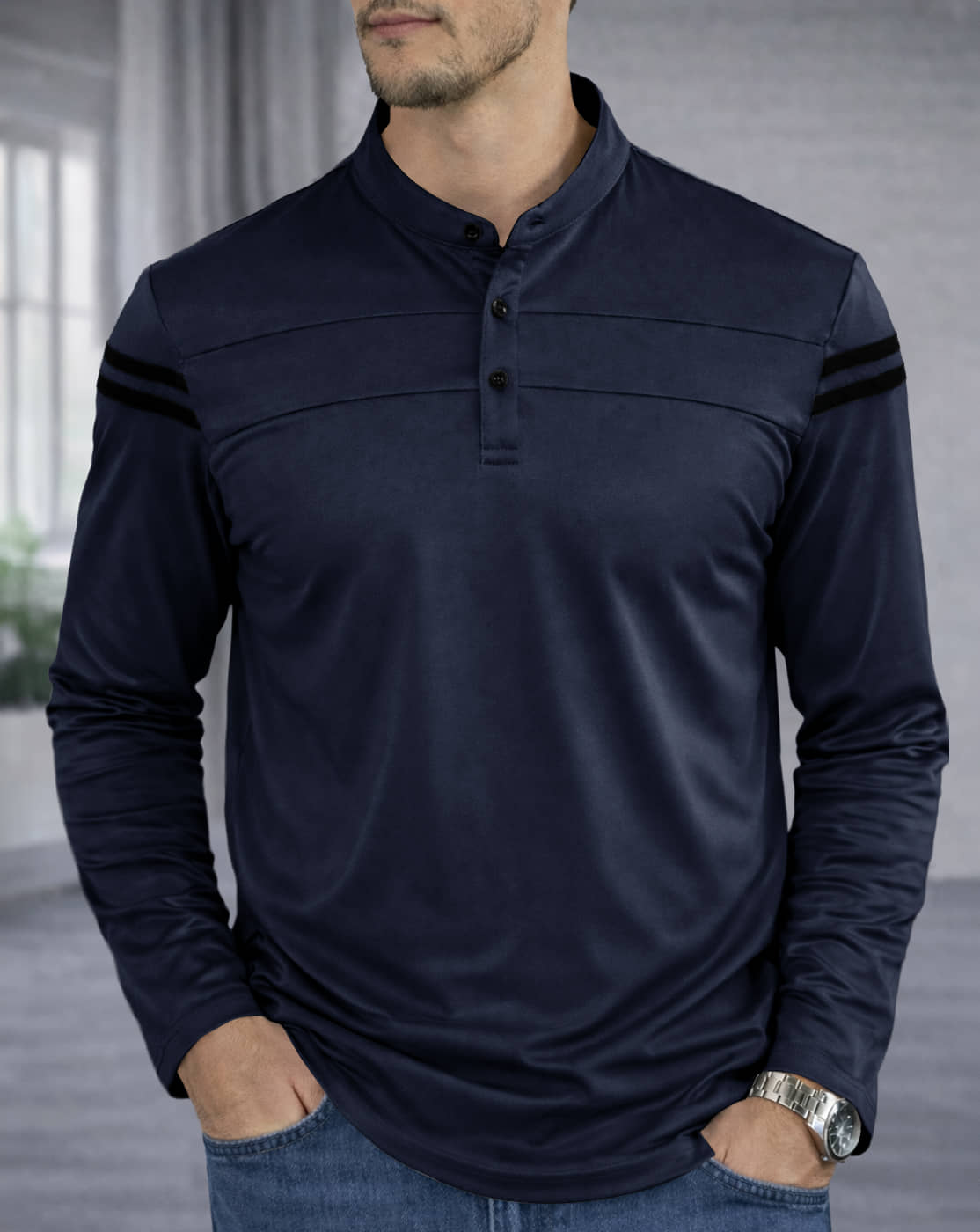 Eyebogler Men Polyester Regular Fit Solid T-Shirt ( Navy )