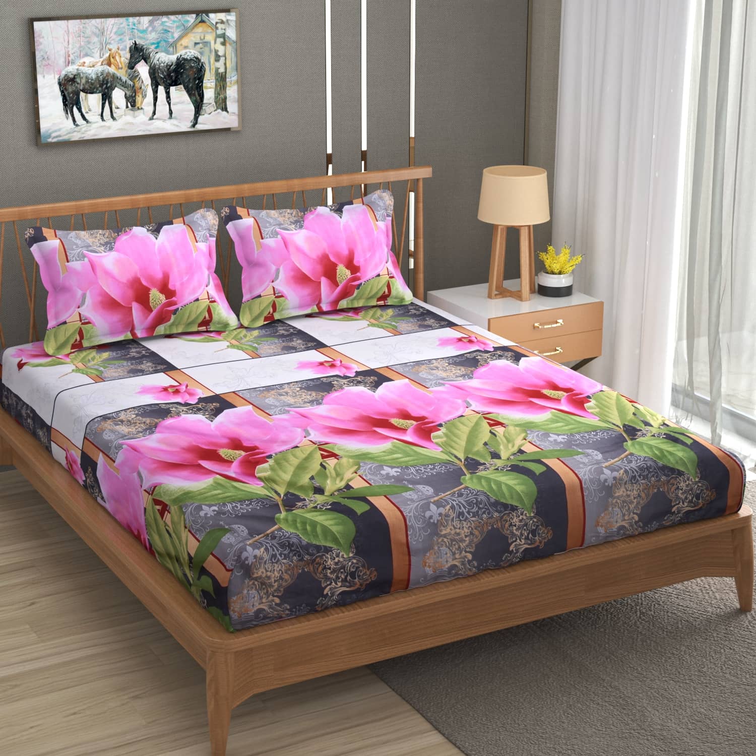 Homefab India Pink Cotton 1 Double Bedsheet with 2 Pillow Covers ( 228 cm x 228 cm )