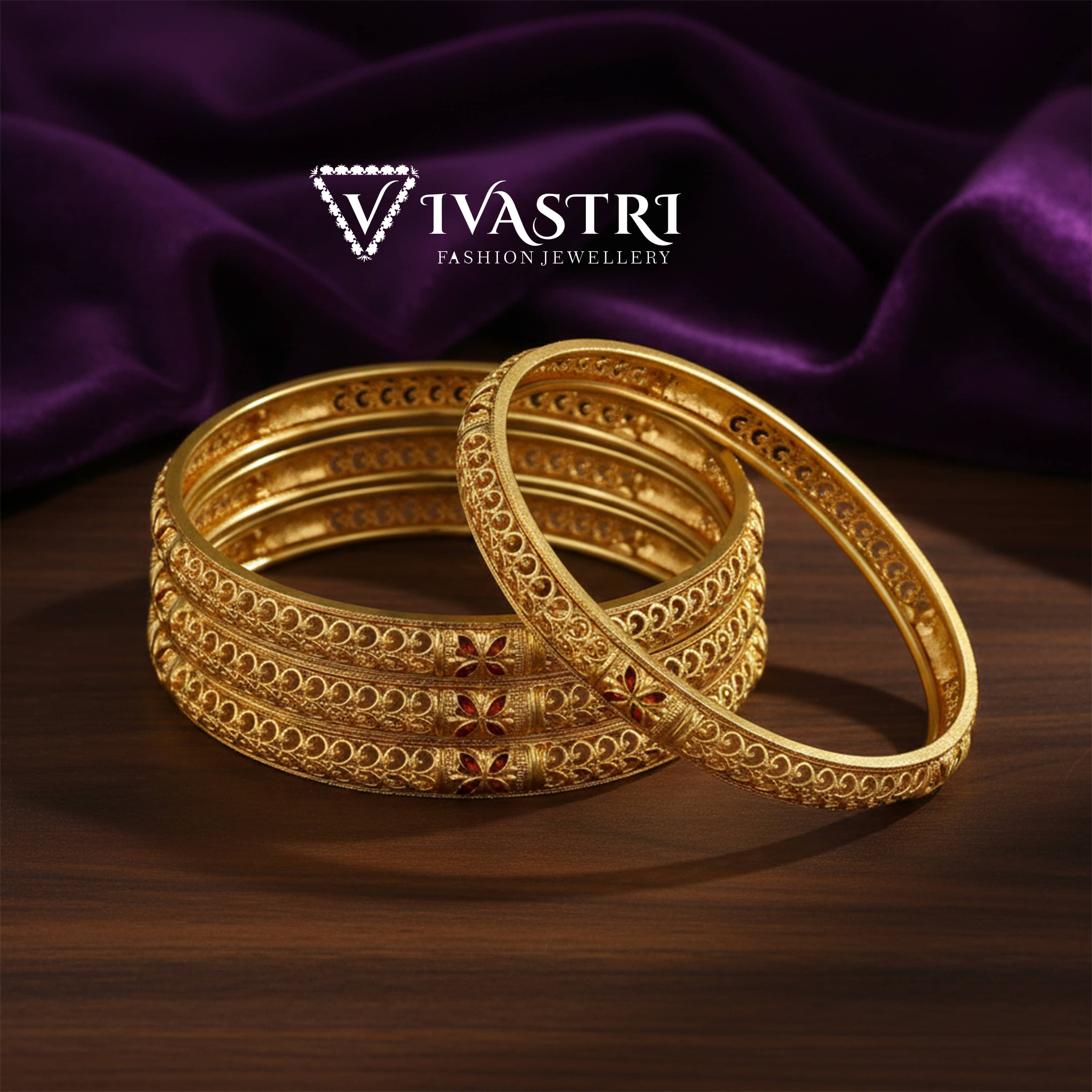 VIVASTRI Gold Bangle Set ( Pack of 4 )