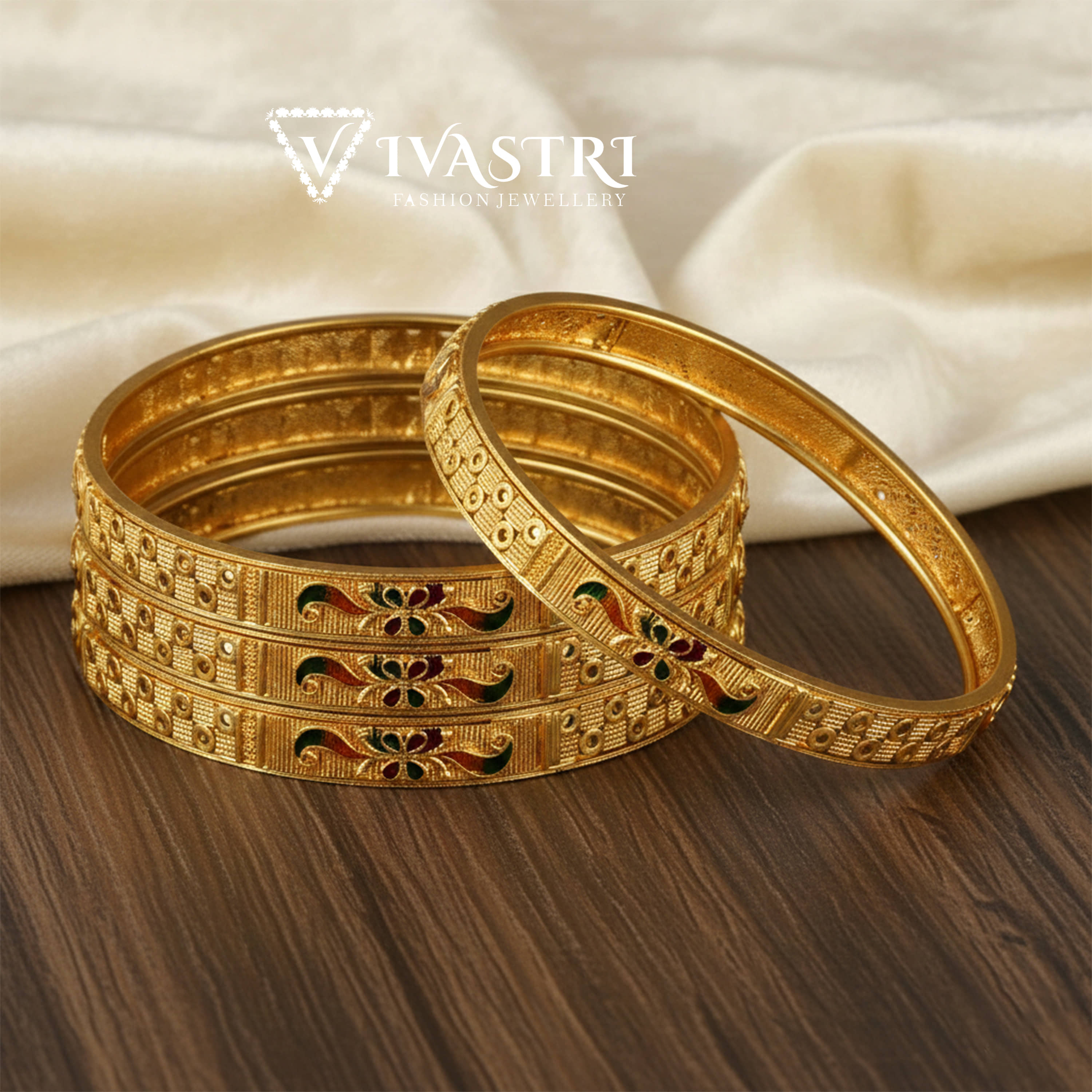 VIVASTRI Gold Bangle Set ( Pack of 4 )