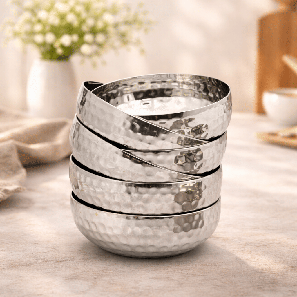 Visaxmi 6 Pcs Stainless Steel Silver Half Plate