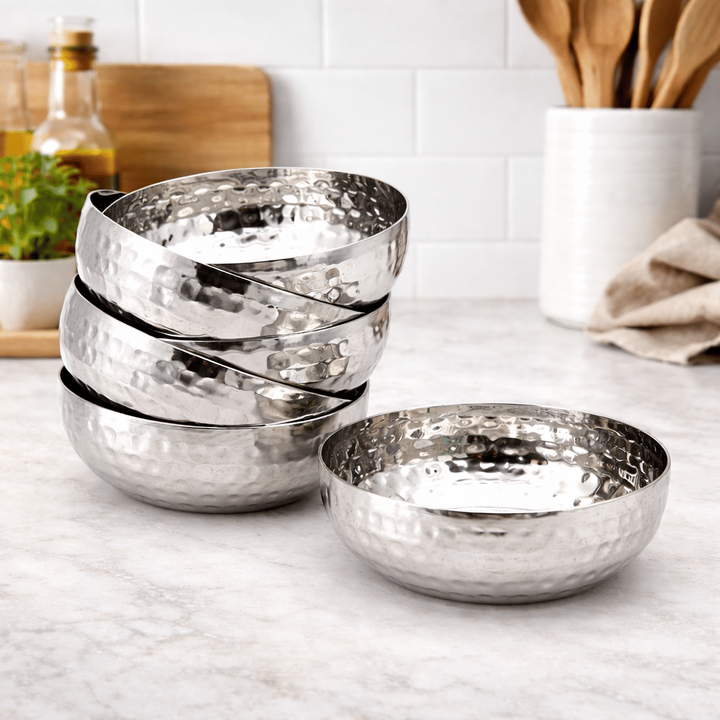 Visaxmi 6 Pcs Stainless Steel Silver Half Plate