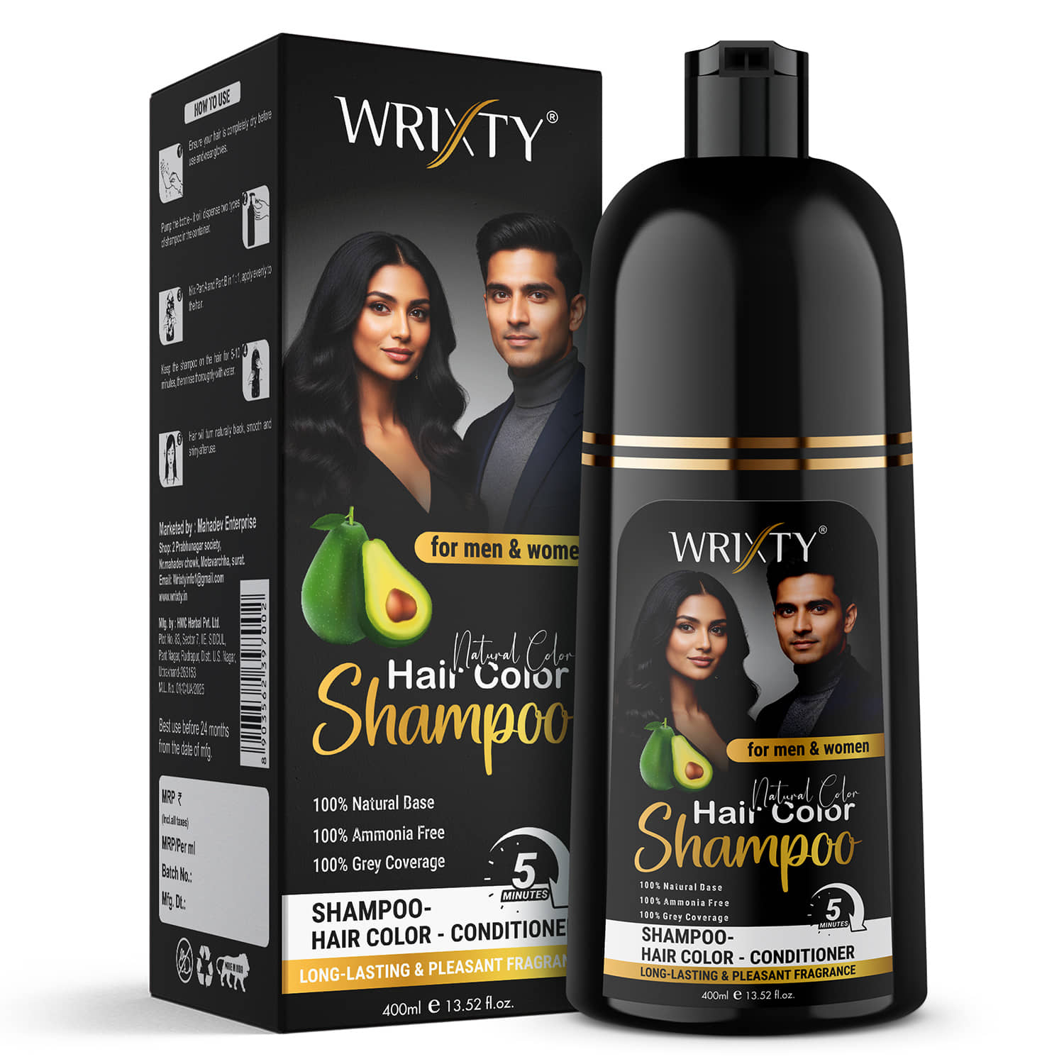 WRIXTY Shampoo Hair Colour Natural Extracts | Kokila Like Hair in 10 Minutes Ammonia-Paraben-PPD free