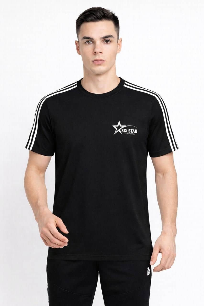 Alexender Men Cotton Blend Regular Fit Striped T-Shirt ( Black )