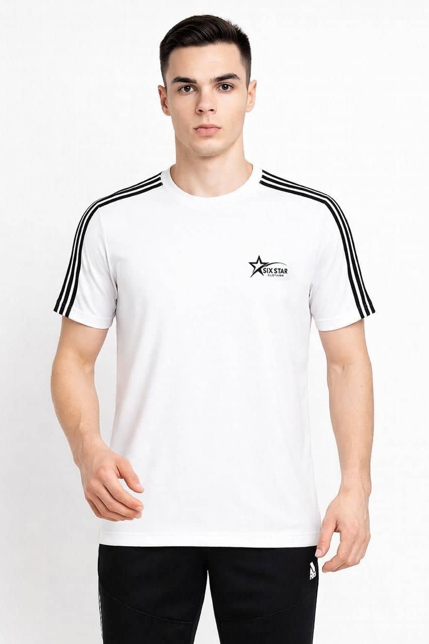 Alexender Men Cotton Blend Regular Fit Striped T-Shirt ( White )