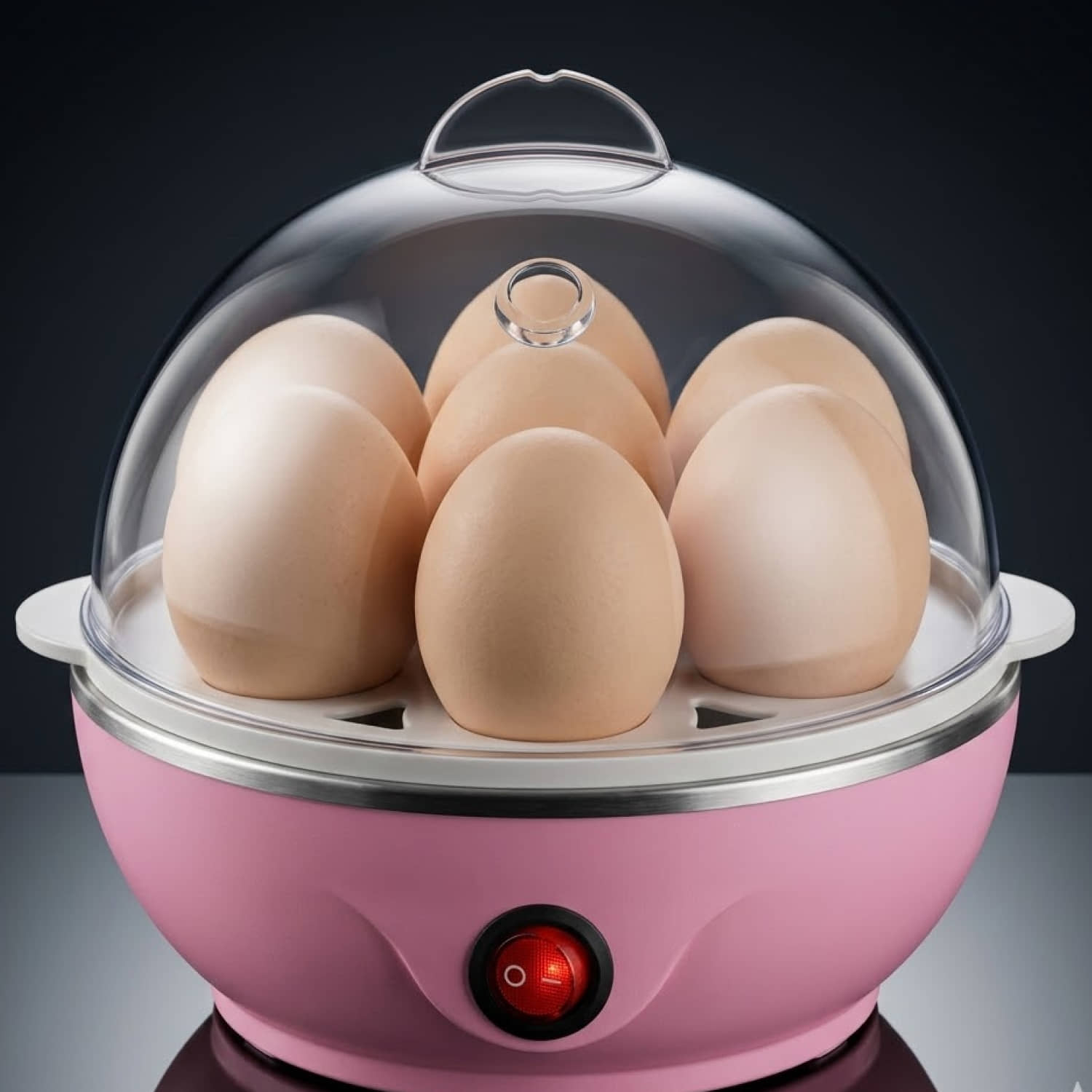 Electric Egg Boiler, Pink and White, Automatic Shut-Off, 7 Egg Capacity, Plastic and Steel Construction, 10-Minute Cooking Time