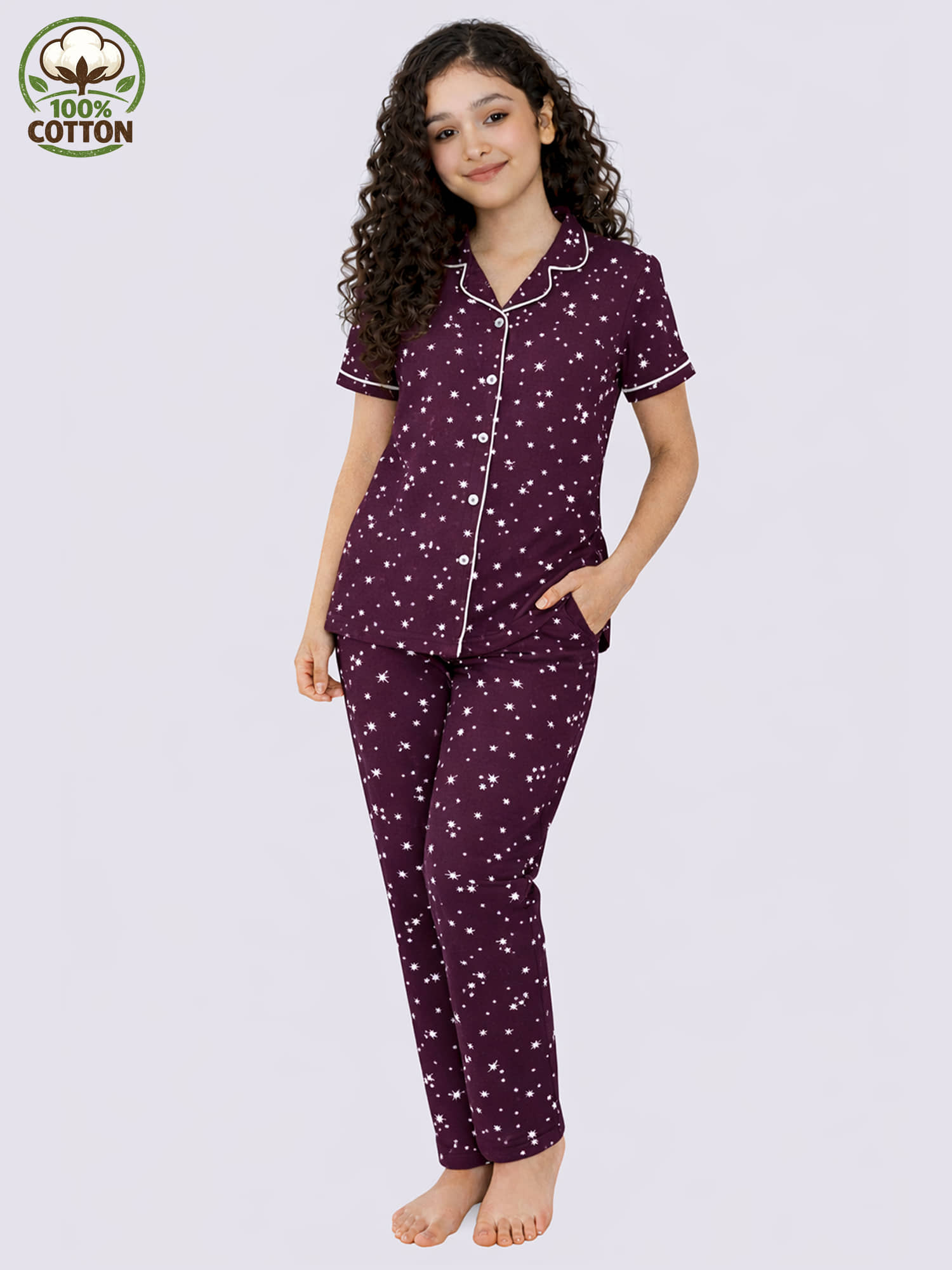 Kuchipoo Pack of 1 Girls Cotton Nightsuit Set ( Maroon ) - Nightwear & Loungewear | Buy online on ZillyBuy