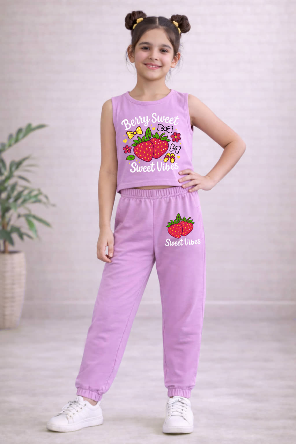 Trampoline Pack of 1 Girls Cotton Blend T-shirt & Trackpants ( Purple )