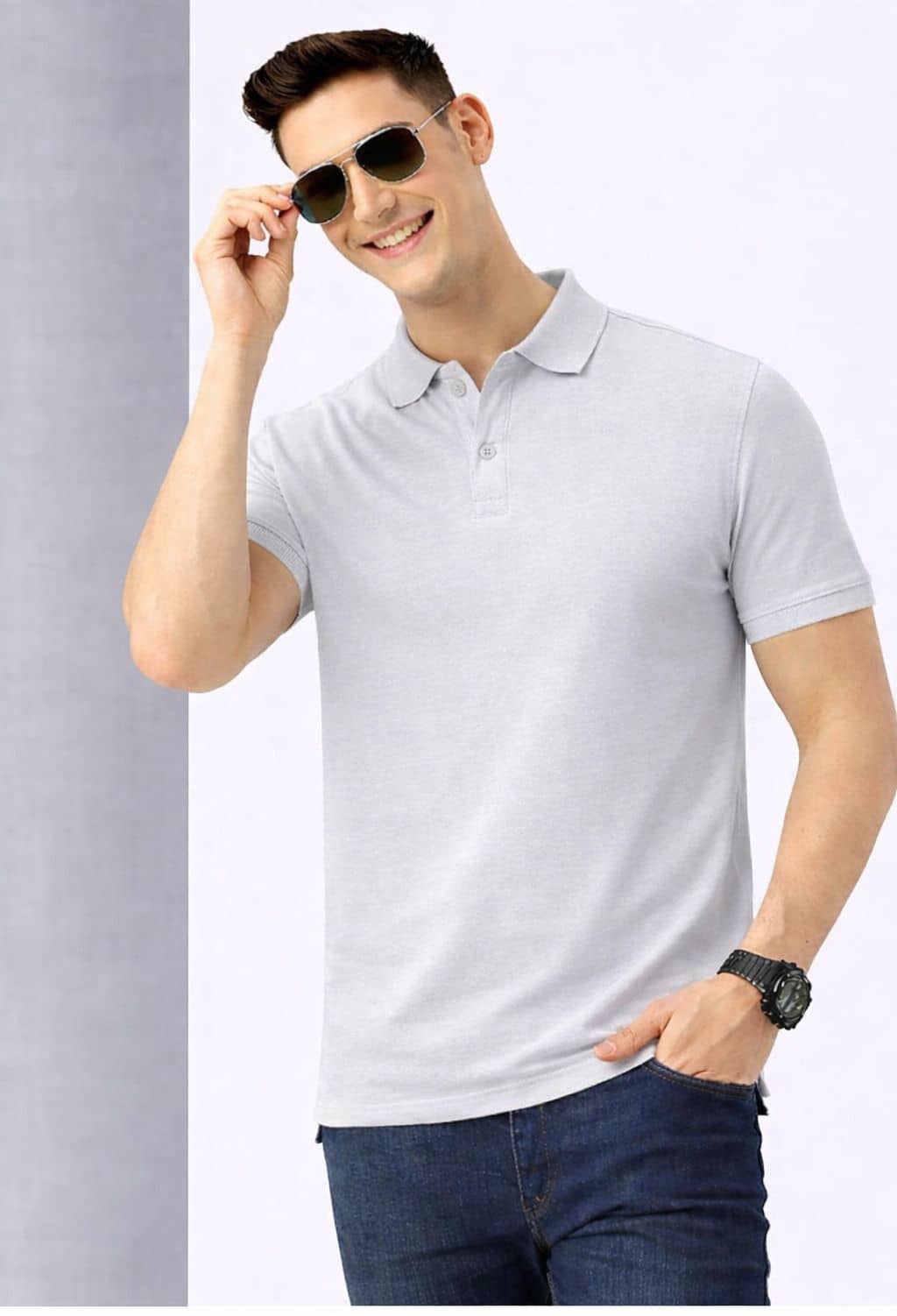 Alexender Men Cotton Blend Regular Fit Solid Polo T Shirt ( Grey )