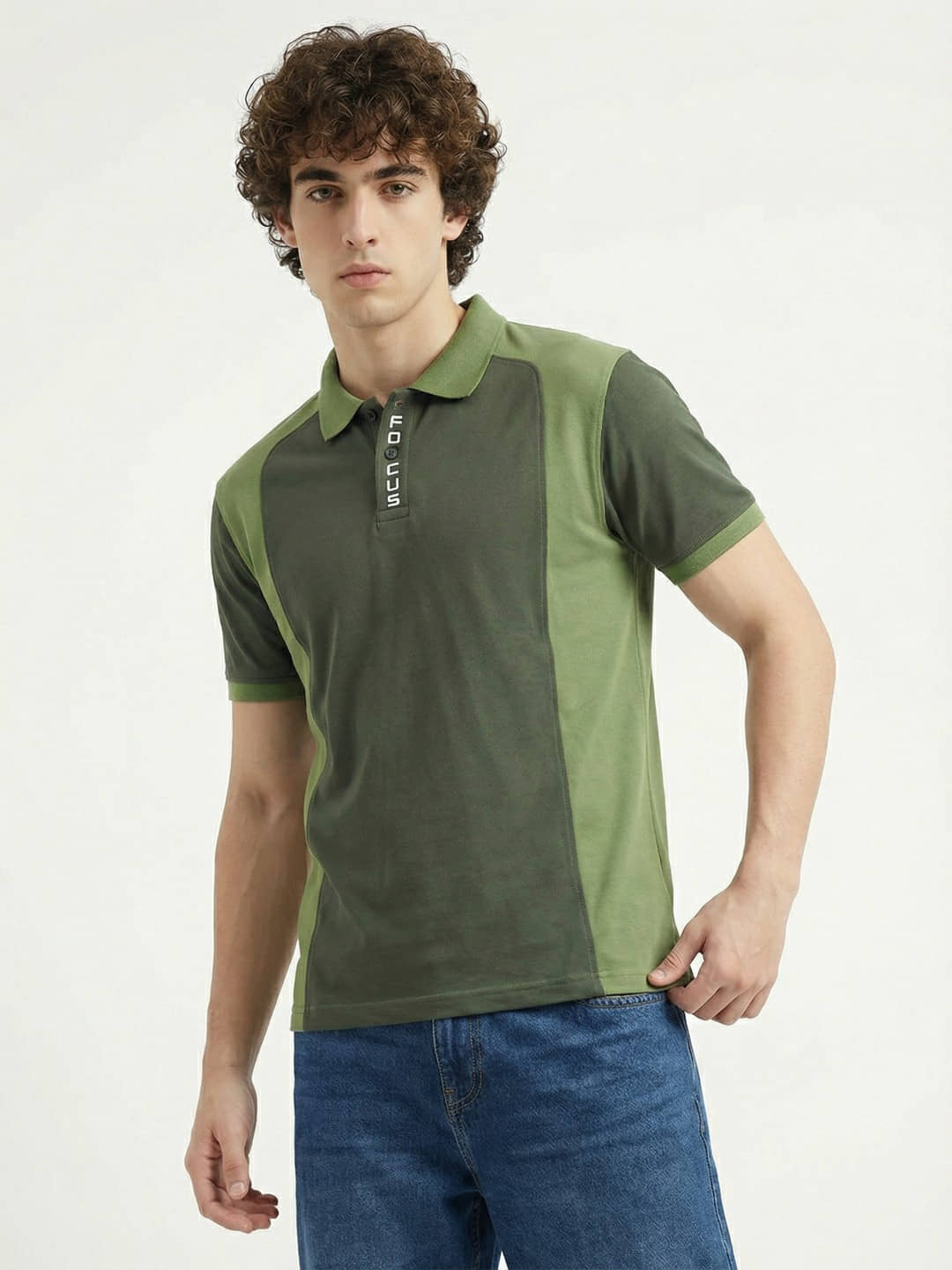 Nuovo Men Polyester Regular Fit Colorblock Polo T Shirt ( Olive )