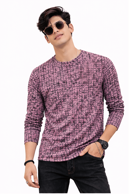 DELTIN HUB Men Cotton Blend Regular Fit Printed T-Shirt ( Peach )