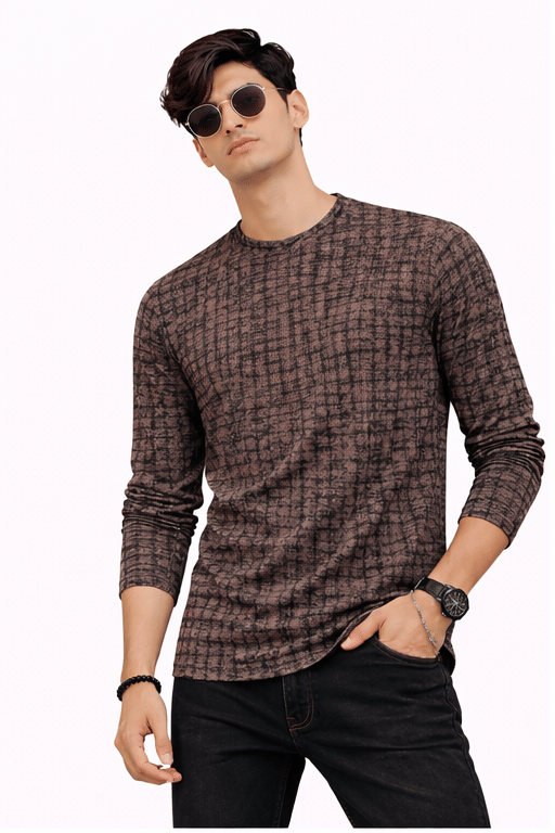 DELTIN HUB Men Cotton Blend Regular Fit Printed T-Shirt ( Brown )