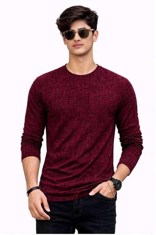 DELTIN HUB Men Cotton Blend Regular Fit Printed T-Shirt ( Maroon )