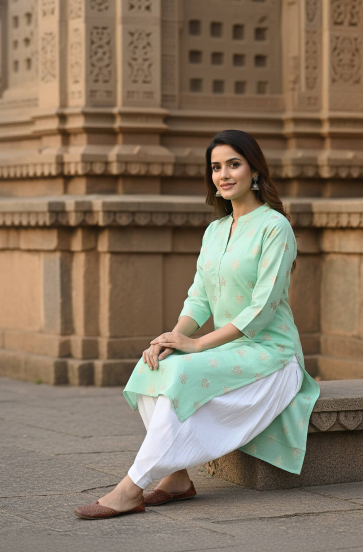 Flavia Creation Women Cotton Self Design A-line Kurti ( Green ) - Kurtis, Tunics | Buy online on ZillyBuy
