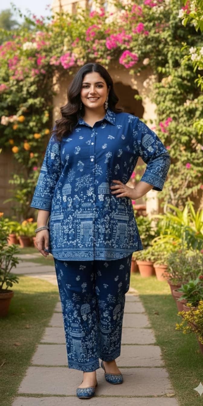 Flavia Creation Women Tunic With Trousers Co-Ord Set ( Blue )