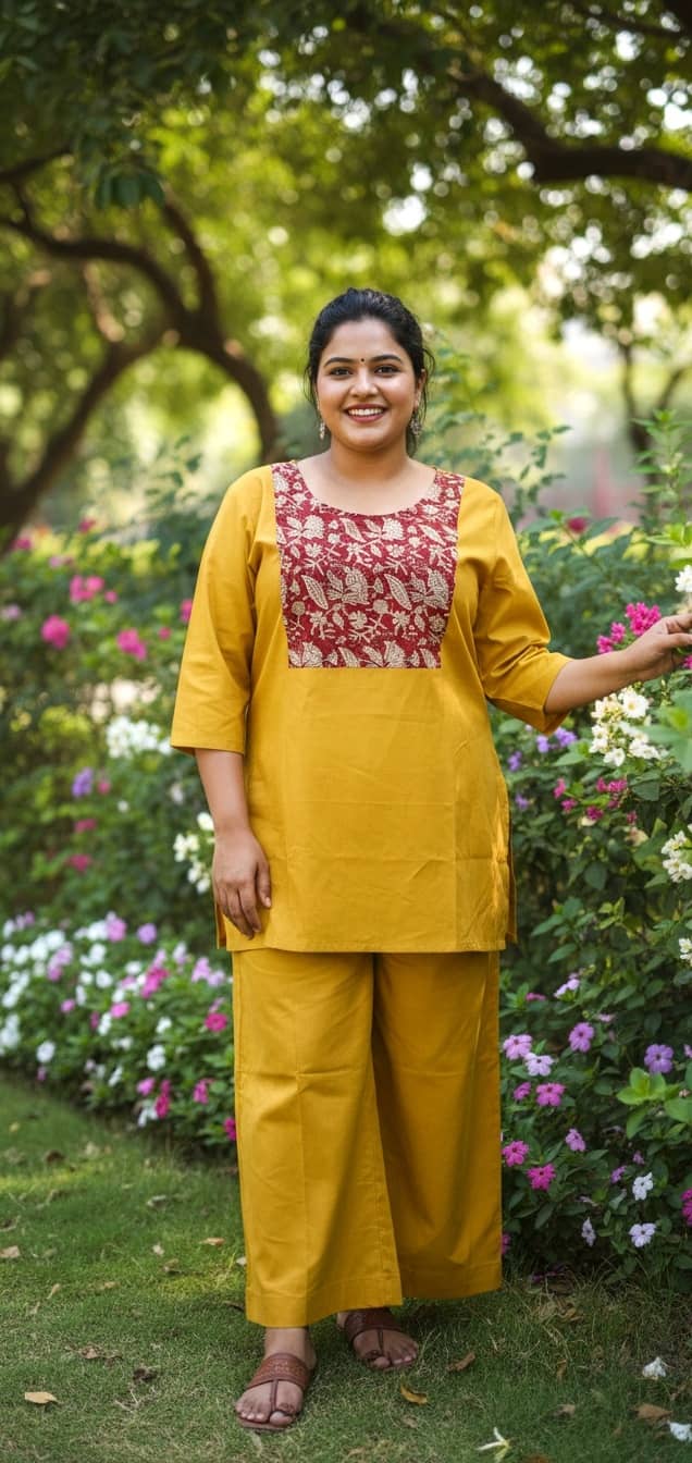 Flavia Creation Women Tunic With Trousers Co-Ord Set ( Yellow )