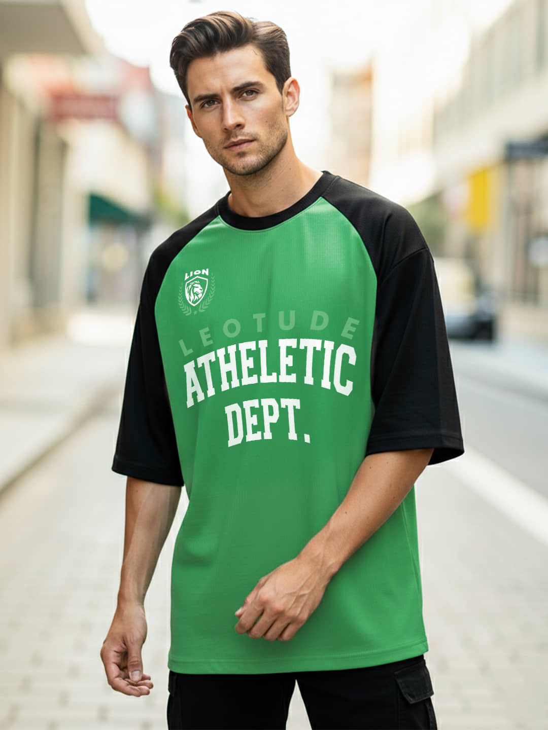 Leotude Men Cotton Blend Oversized Fit Printed T-Shirt ( Green )
