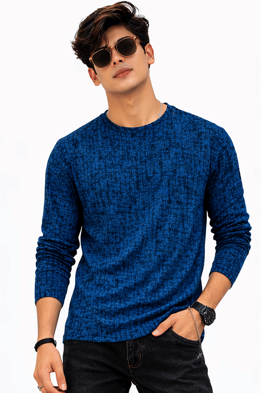 DELTIN HUB Men Cotton Blend Regular Fit Printed T-Shirt ( Blue )