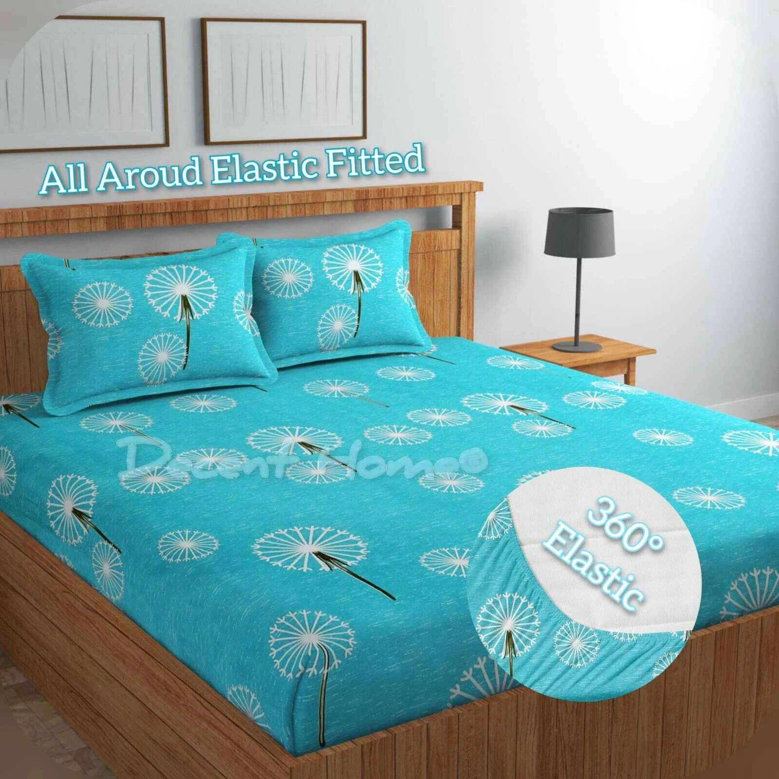 Decent Home Blue Cotton 1 Double Queen Bedsheet with 2 Pillow Covers ( 225 cm x 225 cm )