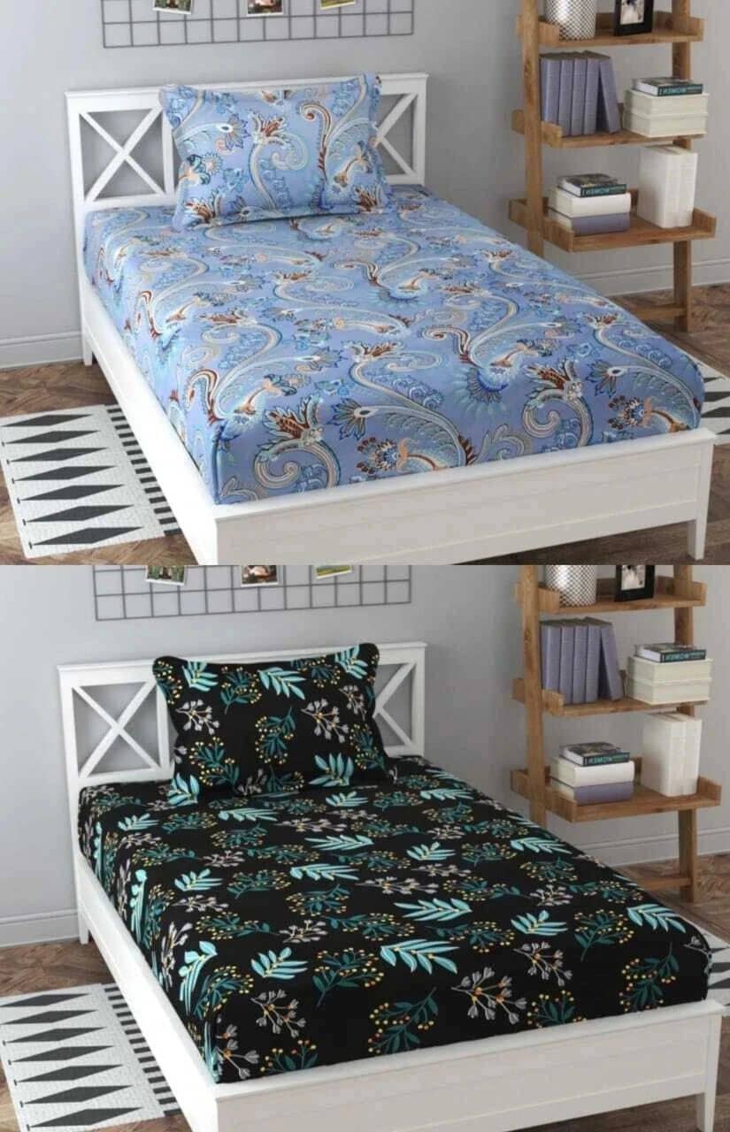 Decent Home Multicolor Cotton 2 Single Bedsheet with 4 Pillow Covers ( 228 cm x 152 cm )