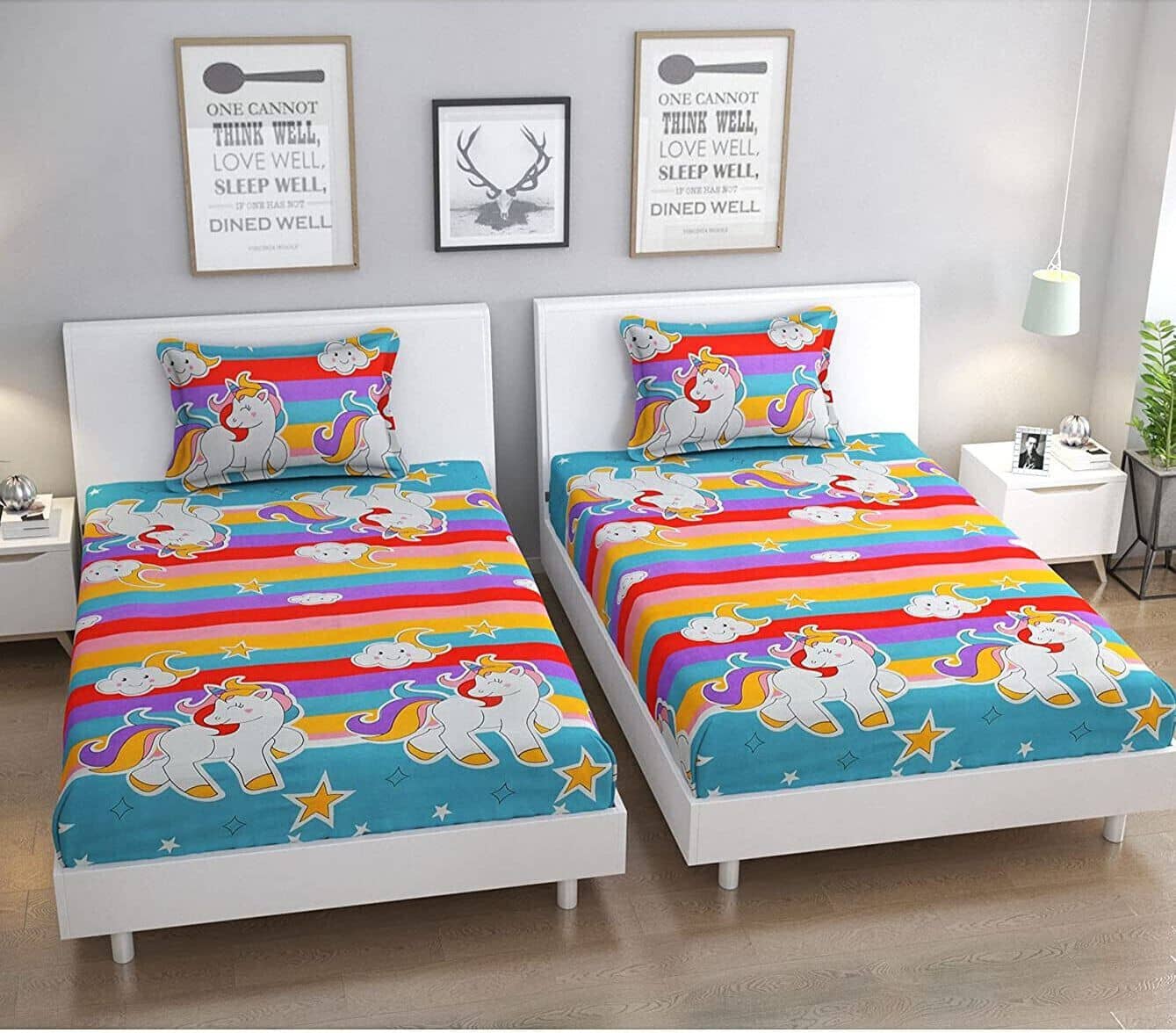 Decent Home Multicolor Cotton 2 Single Bedsheet with 4 Pillow Covers ( 228 cm x 152 cm )