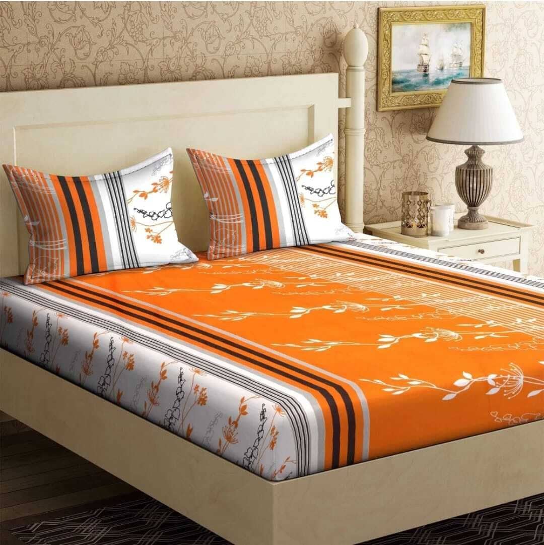 Decent Home Orange Microfiber 1 Double Queen Bedsheet with 2 Pillow Covers ( 220 cm x 220 cm )
