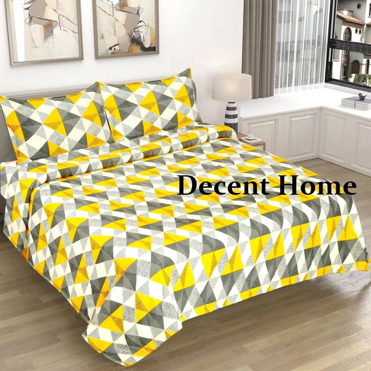 Decent Home Yellow Microfiber 1 Double Bedsheet with 2 Pillow Covers ( 228 cm x 228 cm )