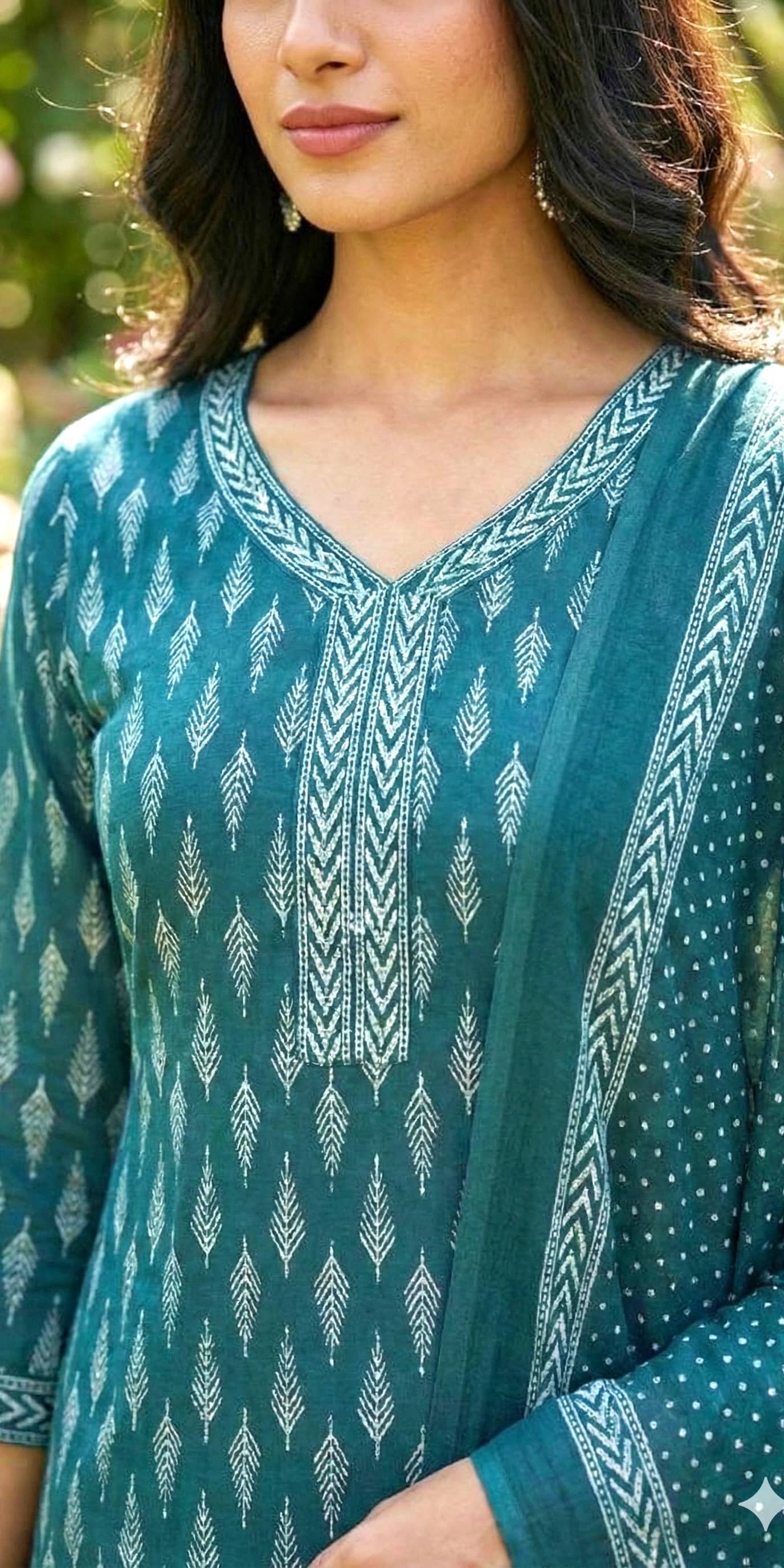 Flavia Creation Women Cotton Blend Embroidered A-line Kurti With Pants ( Green )