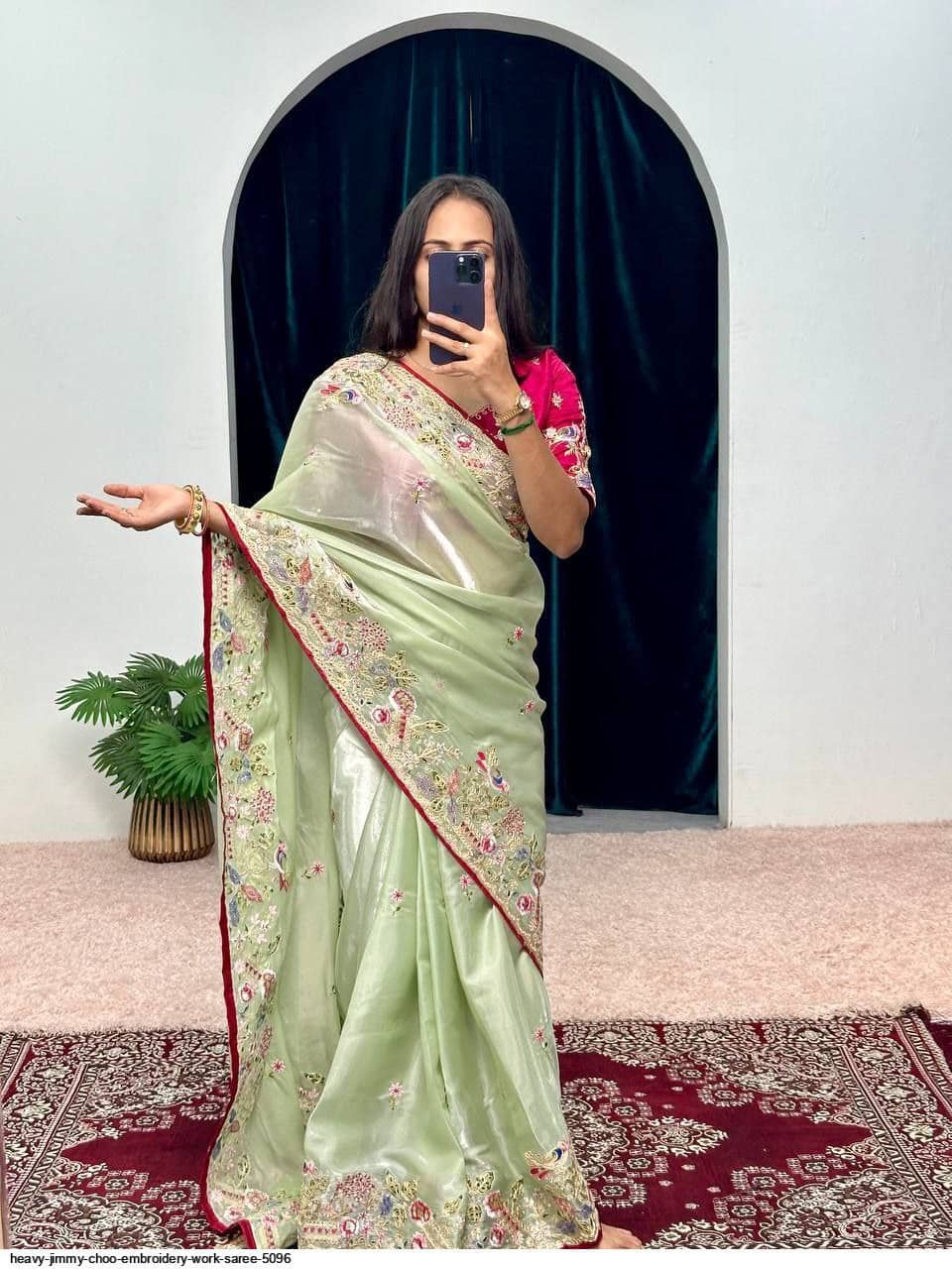 INDIAN SILKS Jimmy Choo Embroidered Regular Saree With Unstitched Blouse Piece ( Green ) - Sarees | Buy online on ZillyBuy