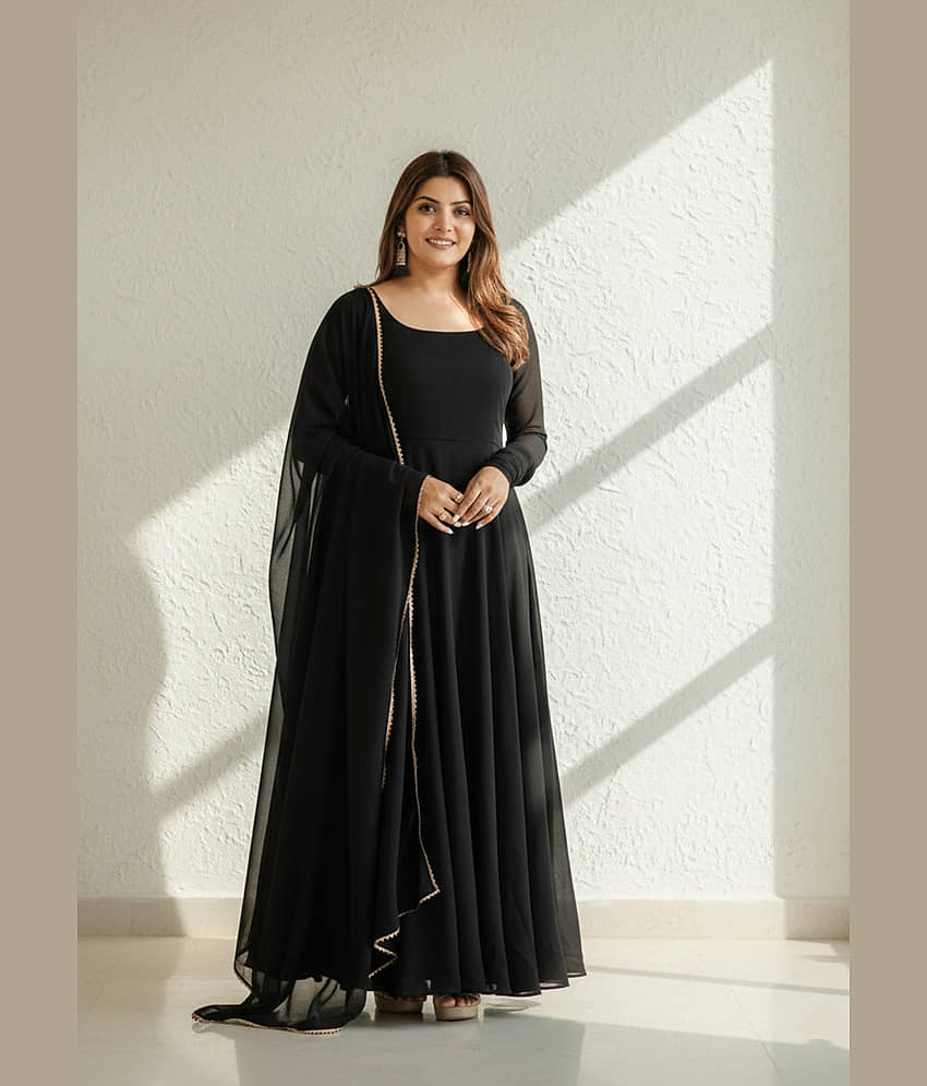 Femvy Women's Georgette Stitched Anarkali Ethnic Gown With Dupatta - Unstitched Fabrics | Buy online on ZillyBuy