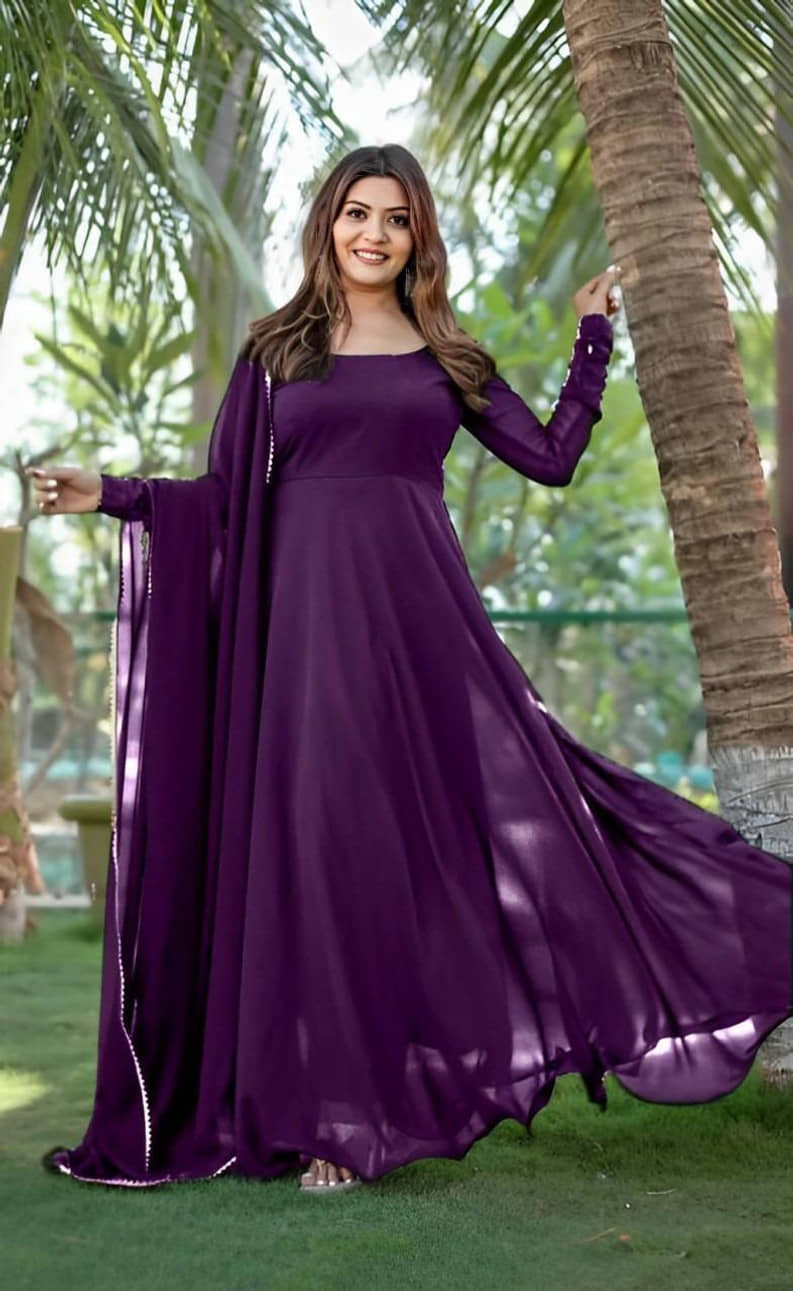 JASH CREATION Women's Georgette Stitched Anarkali Ethnic Gown With Dupatta - Unstitched Fabrics | Buy online on ZillyBuy