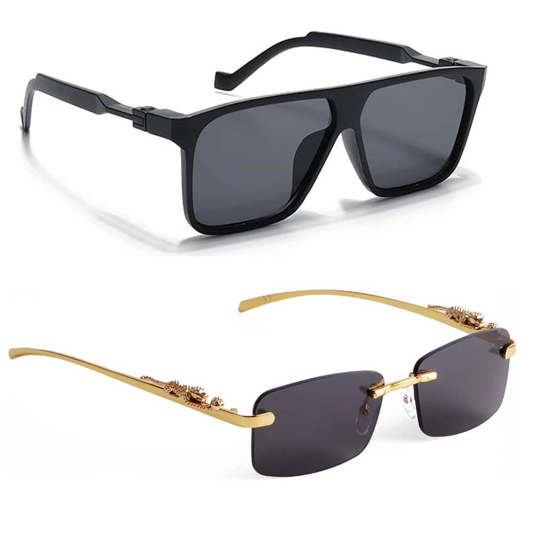 Elligator Black Rectangular Sunglasses ( Pack of 2 ) - Sunglasses | Buy online on ZillyBuy